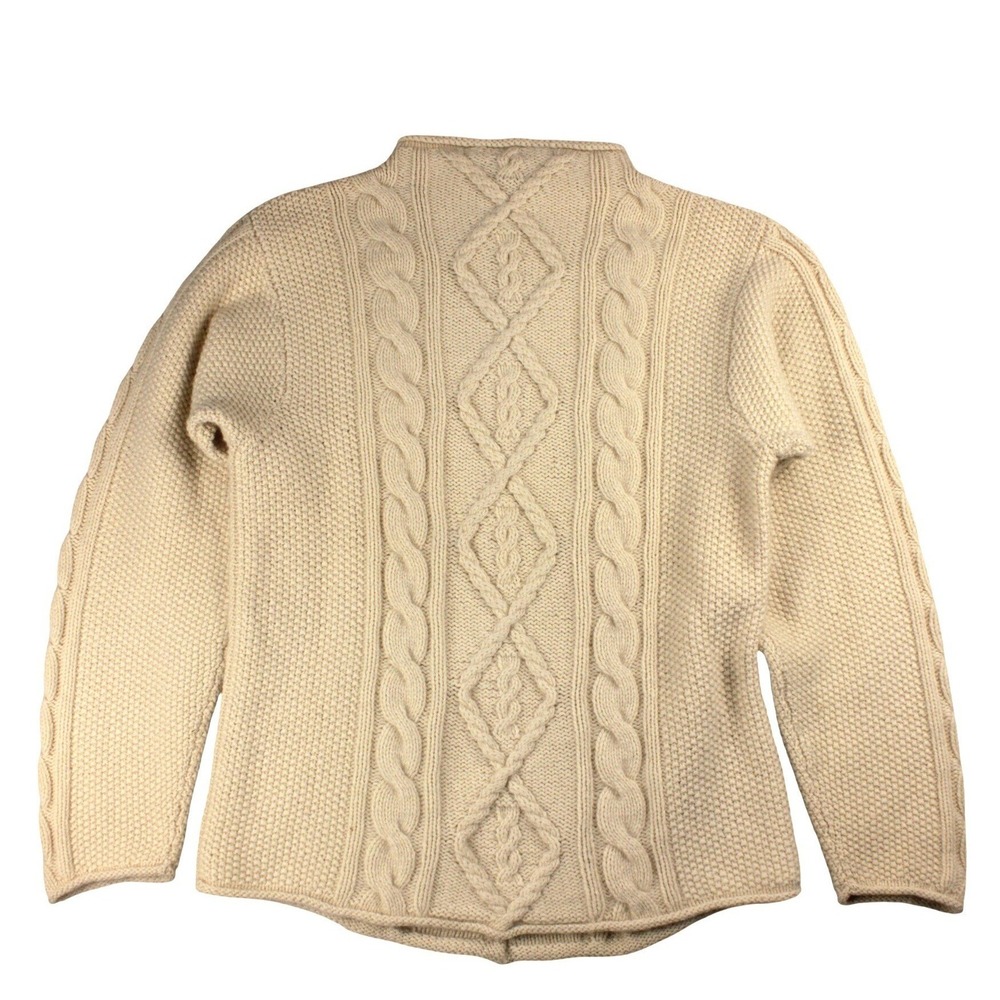 ERDOS 100% Cashmere Sweater Women M Ivory Cable Knit Fisherman Funnel Neck
